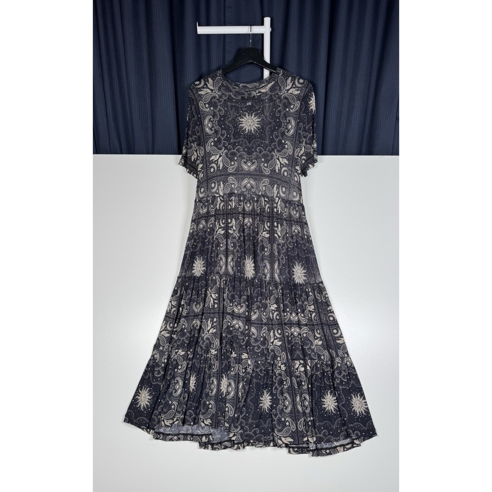 Johnny Was Runa Mesh Tiered Dress - Celestial Sun Moon Paisley Print - Small
